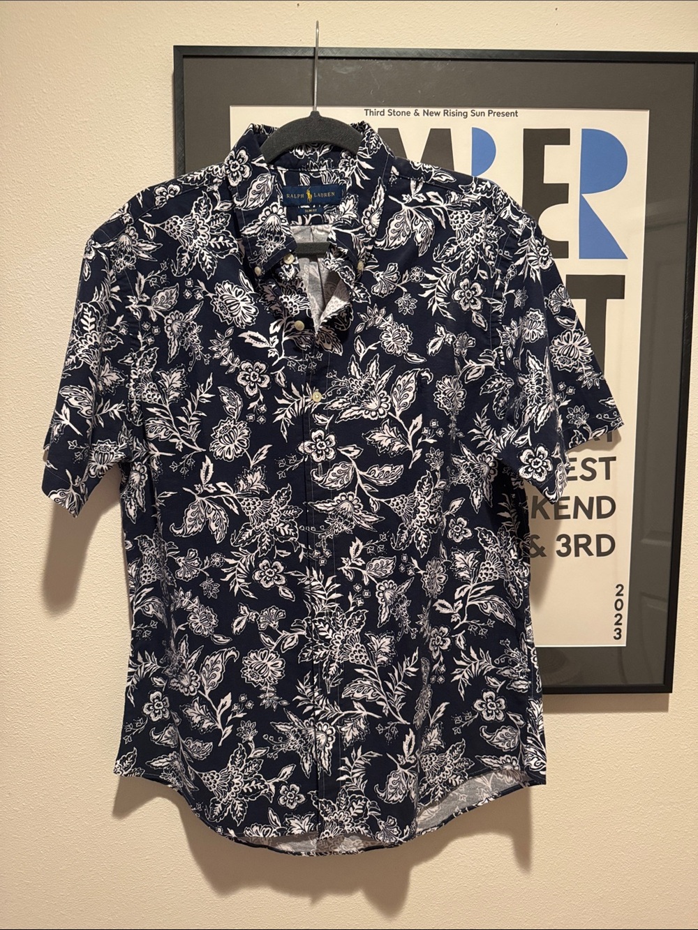 Ralph Lauren Navy & White Floral Short-Sleeve Button-Down Shirt